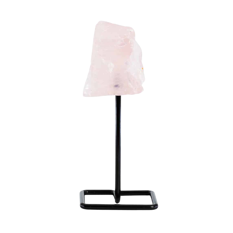 Raw Rose Quartz Gemstone on a Metal Stand for Love (12cm Approx)-Global Food Hub