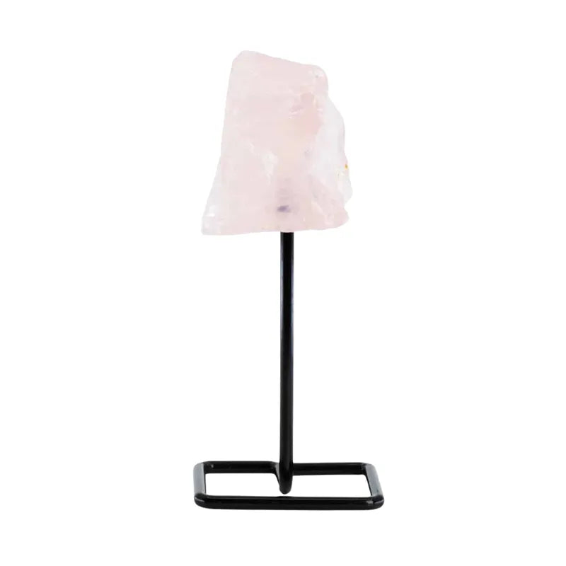 Raw Rose Quartz Gemstone on a Metal Stand for Love (12cm Approx)-Global Food Hub