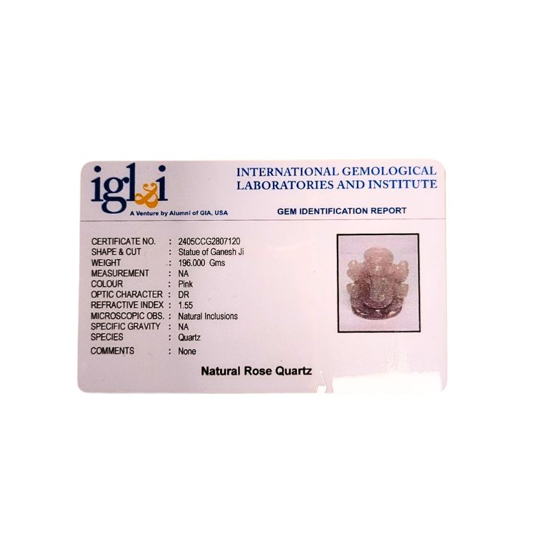 Rose Quartz Stone Ganesha With Certificate-Global Food Hub