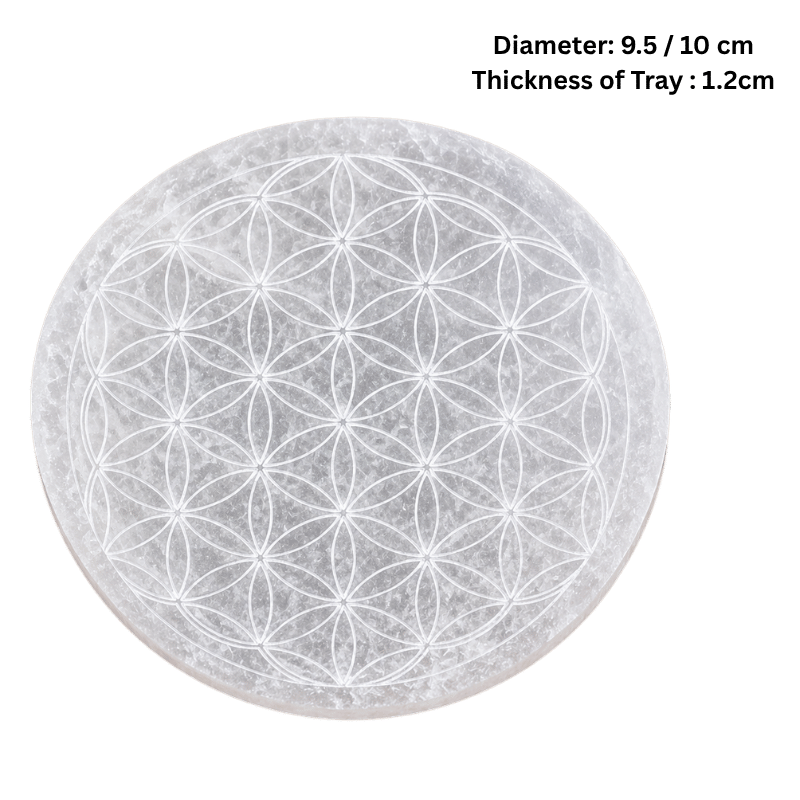 Round Selenite Crystal Plate with Flower of Life Engraving-Global Food Hub