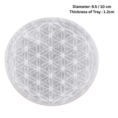 Round Selenite Crystal Plate with Flower of Life Engraving-Global Food Hub