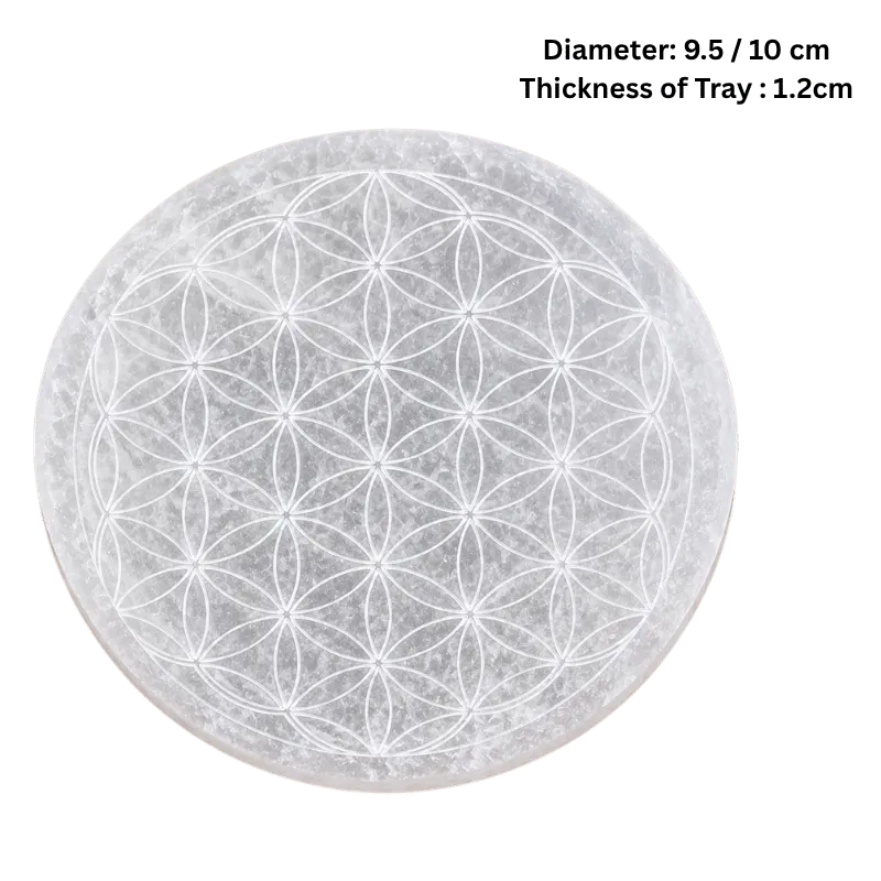 Round Selenite Crystal Plate with Flower of Life Engraving-Global Food Hub