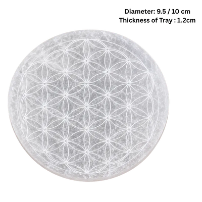 Round Selenite Crystal Plate with Flower of Life Engraving-Global Food Hub