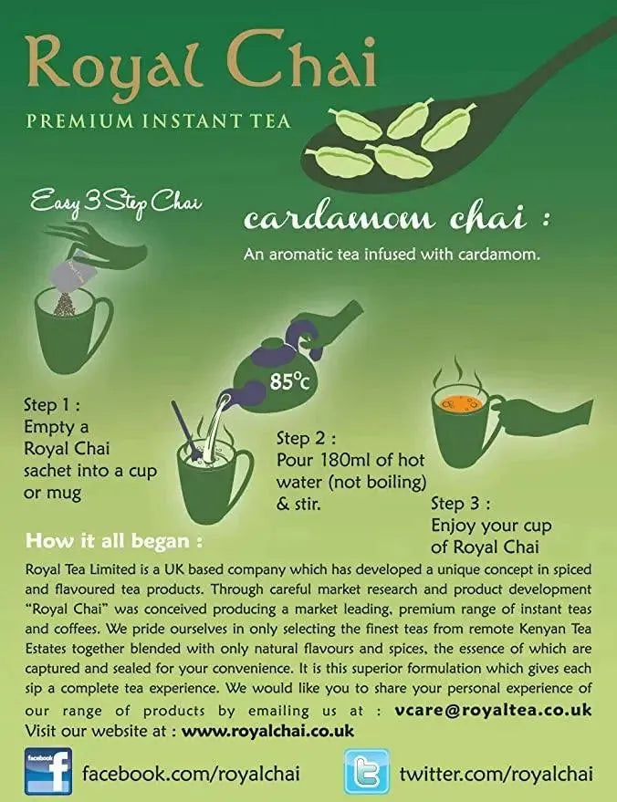 Royal Chai Elaichi (Cardamom) Premium Instant Indian Tea - Unsweetend - 180g-Global Food Hub