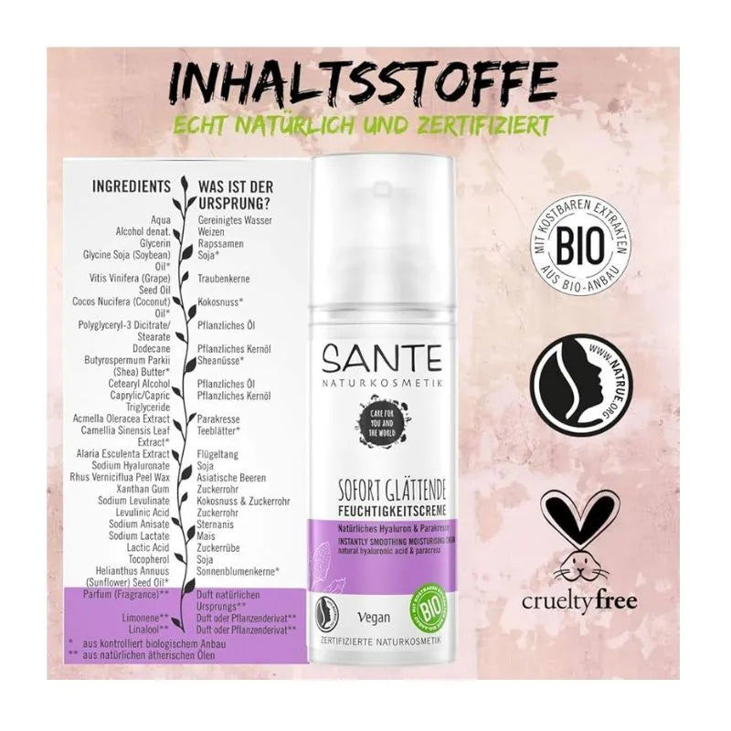 Sante Natural Cosmetics Instant Moisturizer Natural Hyaluronic Acid & Paracress - 50ml-Global Food Hub