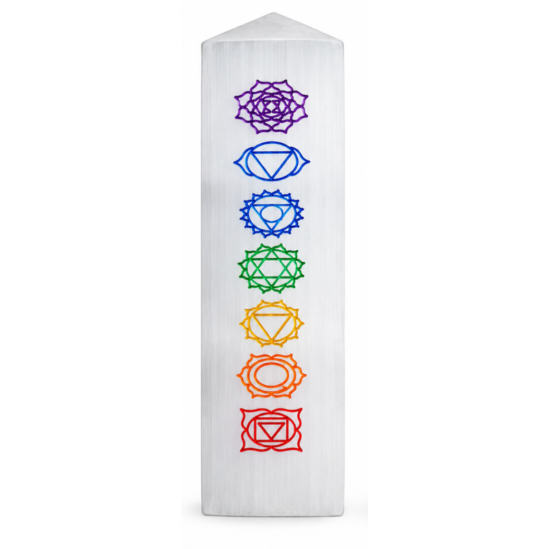 Selenite Engraved Chakra – Obelisk/Point Lamp-Global Food Hub