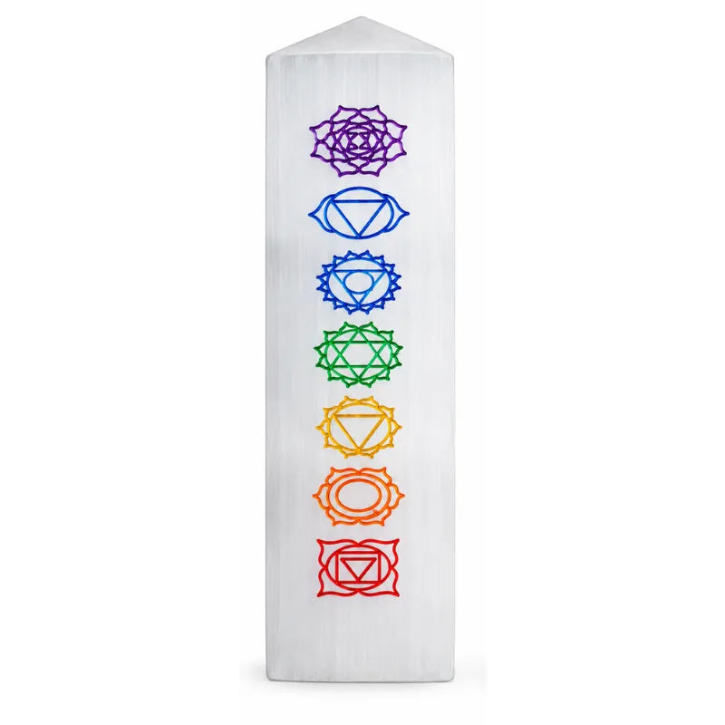 Selenite Engraved Chakra – Obelisk/Point Lamp-Global Food Hub
