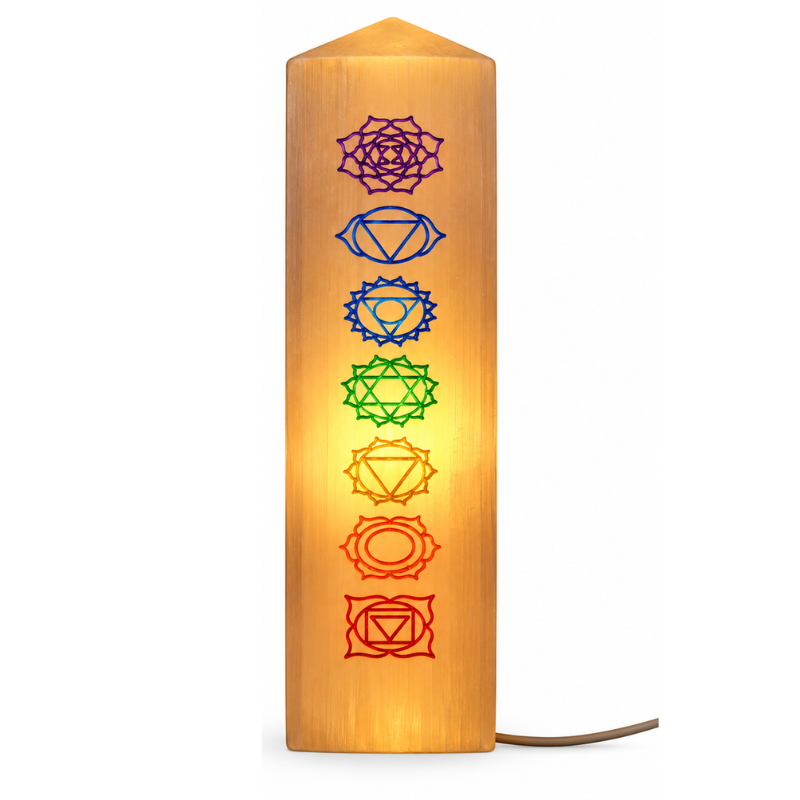 Selenite Engraved Chakra – Obelisk/Point Lamp-Global Food Hub