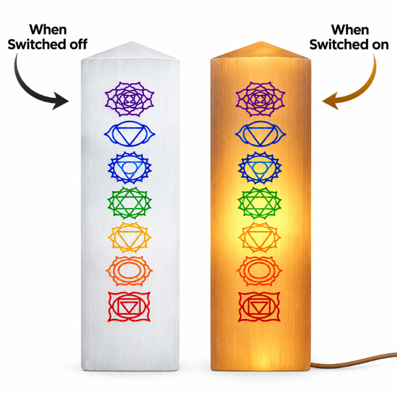 Selenite Engraved Chakra – Obelisk/Point Lamp-Global Food Hub