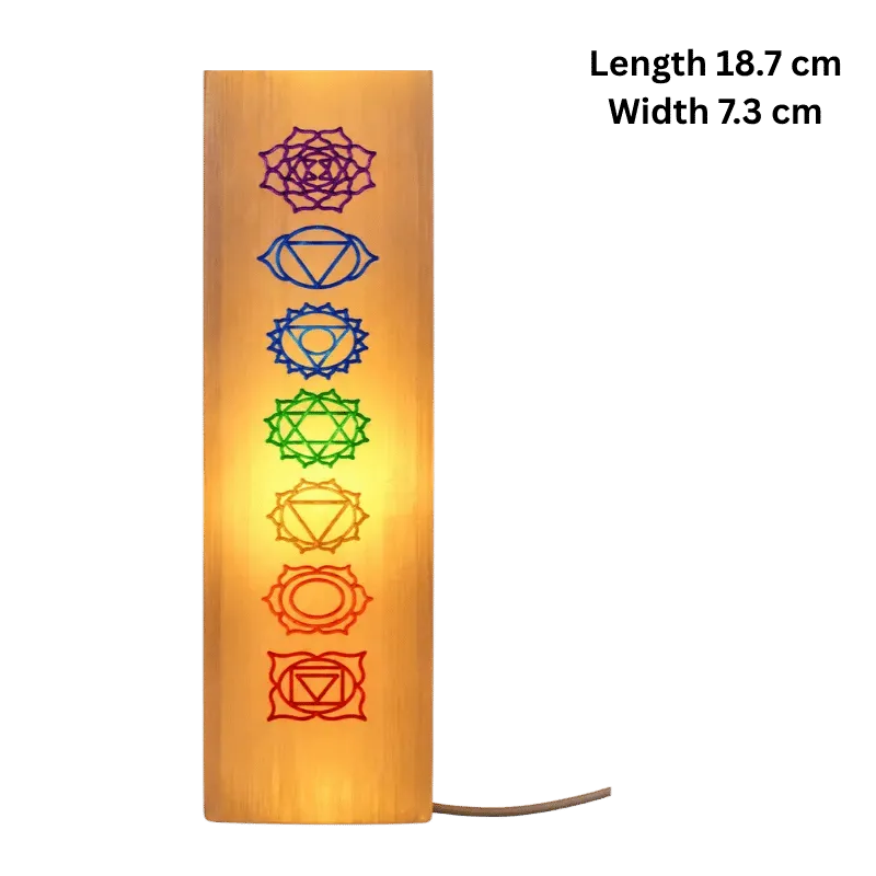 Selenite Engraved Chakra – Obelisk/Point Lamp Small-Global Food Hub