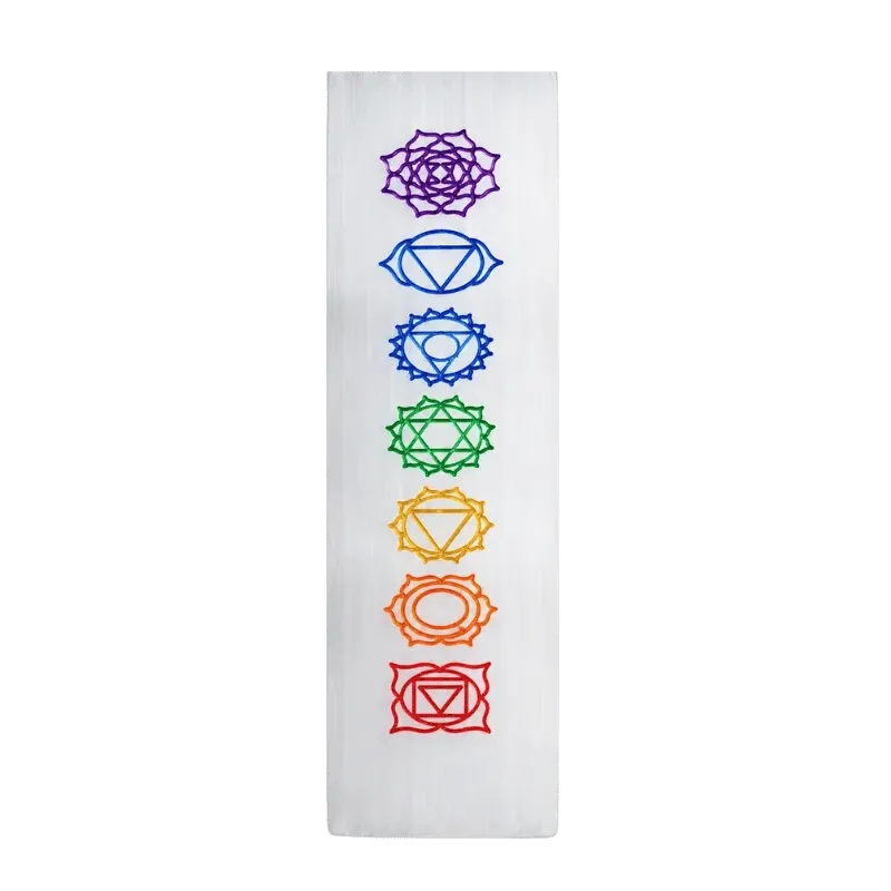Selenite Engraved Chakra – Obelisk/Point Lamp Small-Global Food Hub