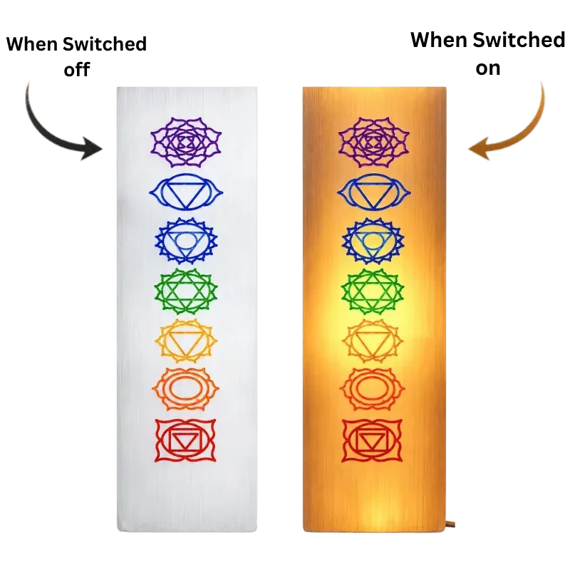 Selenite Engraved Chakra – Obelisk/Point Lamp Small-Global Food Hub