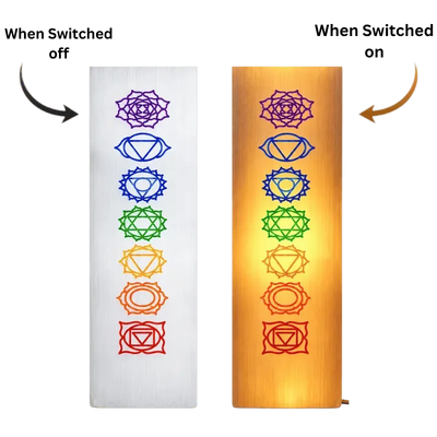 Selenite Engraved Chakra – Obelisk/Point Lamp Small-Global Food Hub