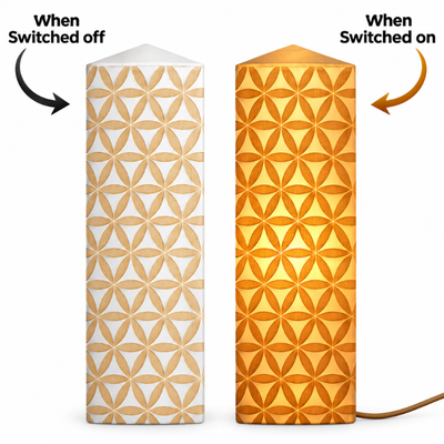 Selenite Engraved Flower Of Life – Obelisk/Point Lamp-Global Food Hub
