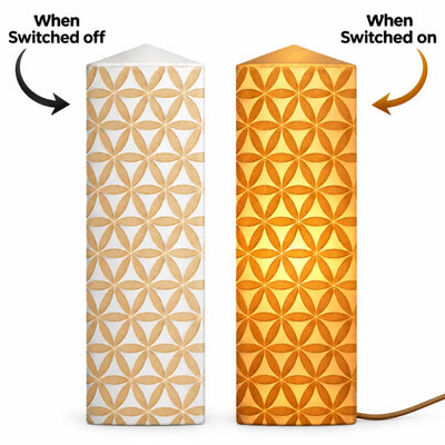 Selenite Engraved Flower Of Life – Obelisk/Point Lamp-Global Food Hub