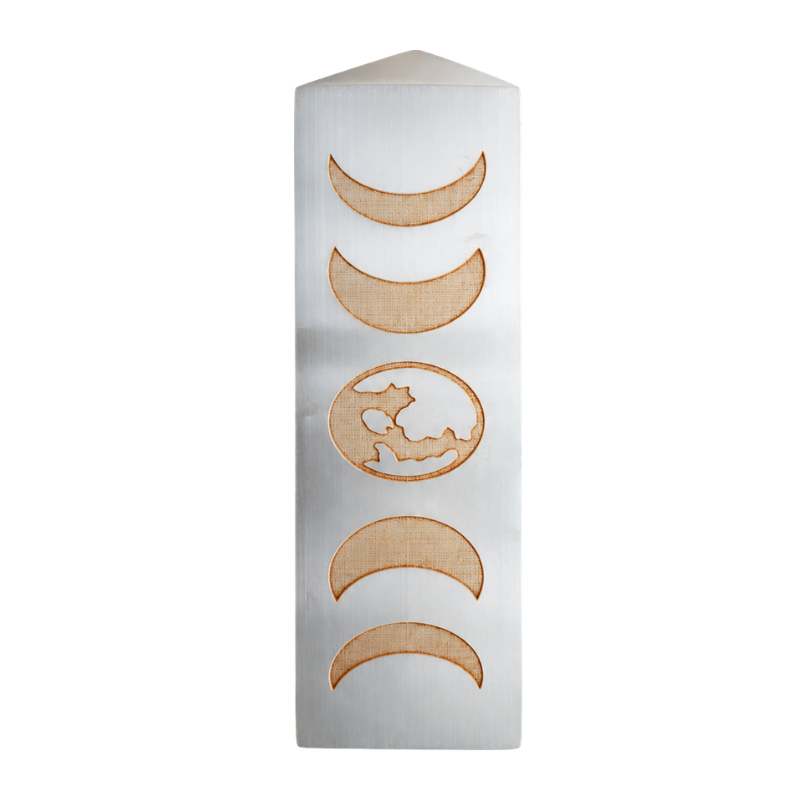 Selenite Engraved Moon Phases – Obelisk/Point Lamp-Global Food Hub