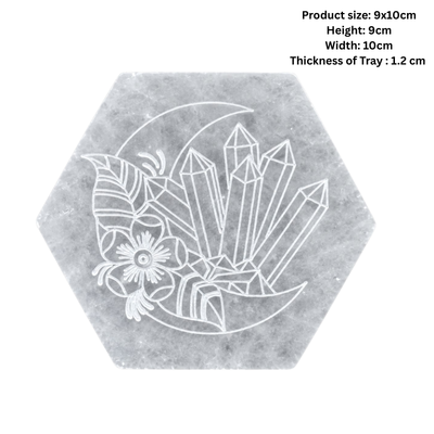 Selenite Hexagon Energy Coaster with Engraved Crystals & Floral Design-Global Food Hub