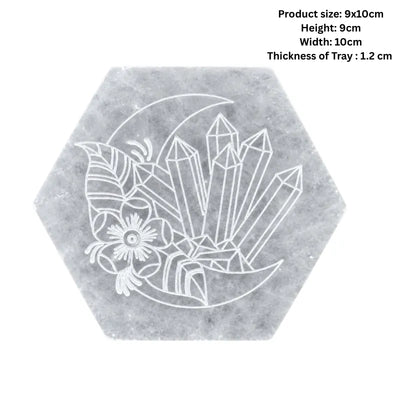 Selenite Hexagon Energy Coaster with Engraved Crystals & Floral Design-Global Food Hub