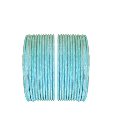 Sharmili Metal Bangles Size 2.10 - Set of 24 - Aqua Blue-Global Food Hub