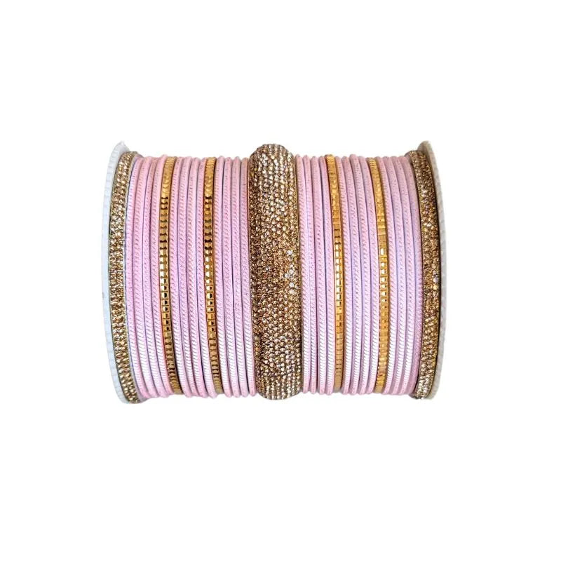 Sharmili Metal Fancy Bangles Size 2.10 - Set of 24-Pink-Global Food Hub