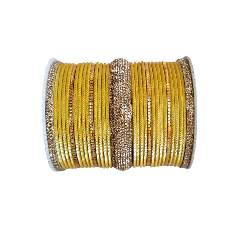 Sharmili Metal Fancy Bangles Size 2.10 - Set of 24-Yellow-Global Food Hub