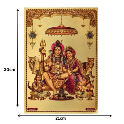Shiv Parvti Parivar Gold Foil Poster - 21cm x 30cm-Global Food Hub