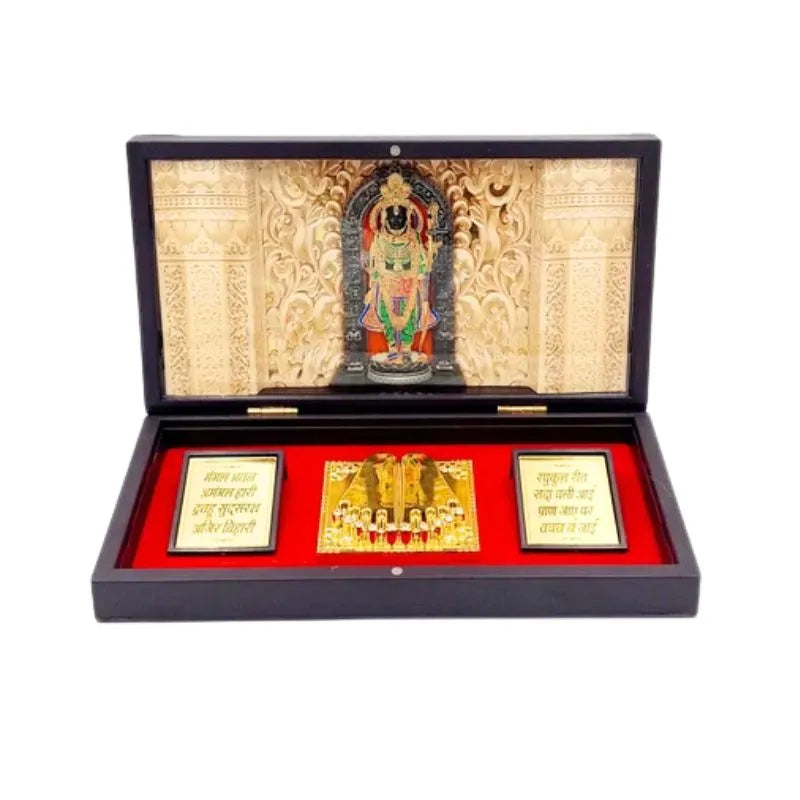 Shree Ram Ayodha lalla Murthi Gold Plated Charan Box Big-Global Food Hub