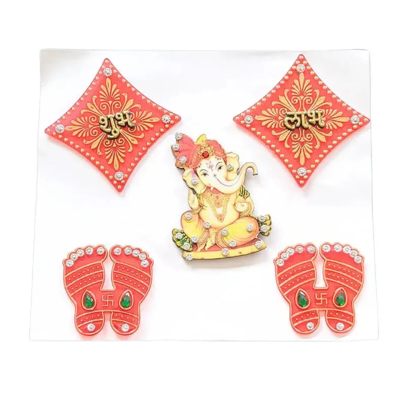 Shubh Labh Sticker with Ganpati and Laxmi Charan-Global Food Hub