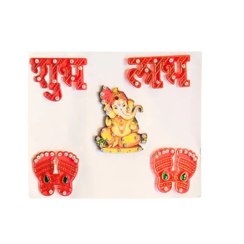 Shubh Labh Sticker with Ganpati and Laxmi Charan-Global Food Hub