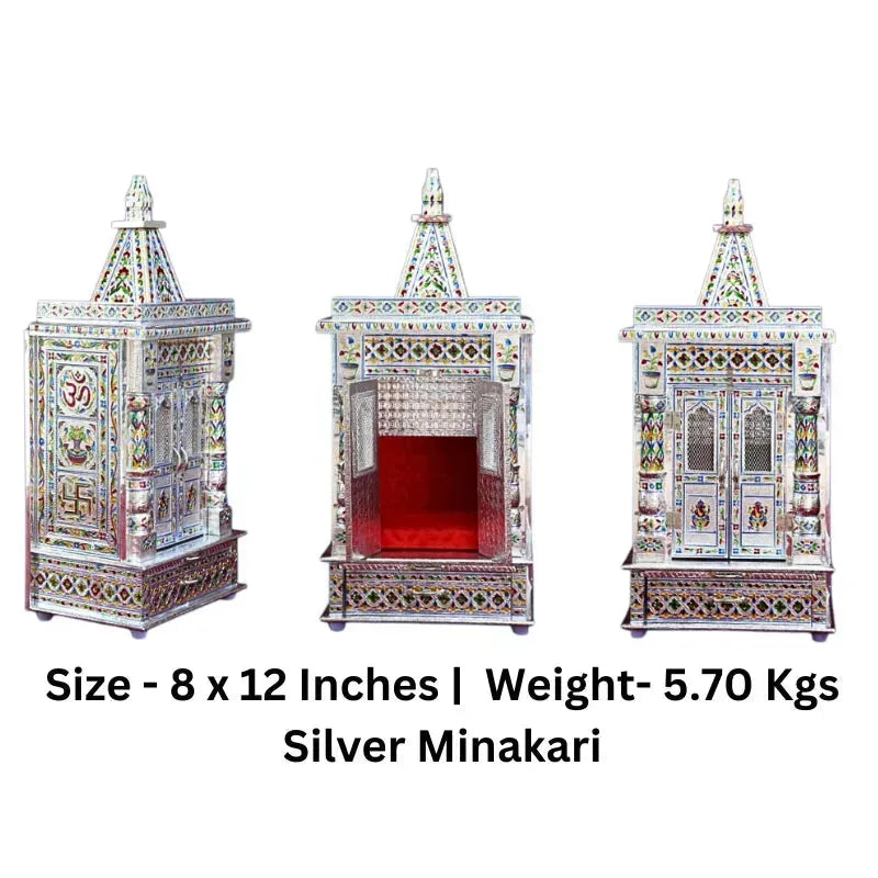 Silver Minakari Temple 8 x 12 inches-Global Food Hub