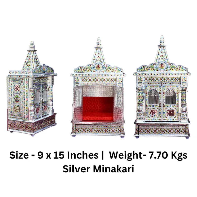 Silver Minakari Temple 9 x 15 inches-Global Food Hub