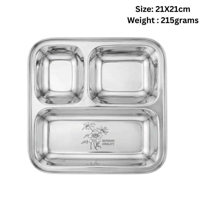 Stainless Steel Plate / Thali 21X21 cm-Global Food Hub