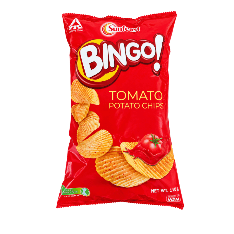 Sunfeast Bingo! Tomato Potato Chips – Crispy, Tangy Snack, 110 g-Global Food Hub