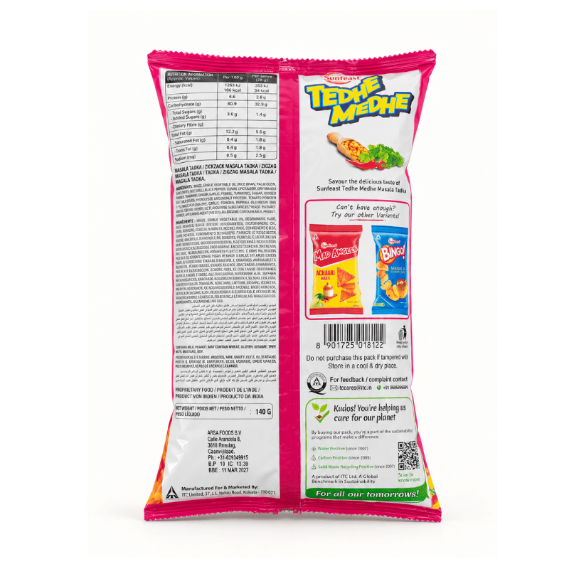 Sunfeast Tedhe Medhe Masala Tadka Snack Sticks – 140 g-Global Food Hub