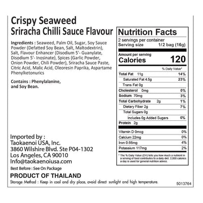 Taokaenoi Crispy Seaweed Sriracha Flavor - 32g-Global Food Hub