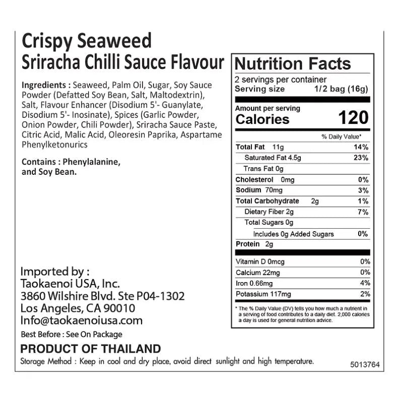 Taokaenoi Crispy Seaweed Sriracha Flavor - 32g-Global Food Hub