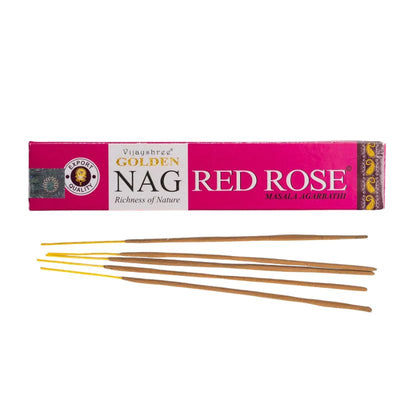Vijayshree Golden Nag Red Rose Incense Sticks - 12 Sticks-Global Food Hub