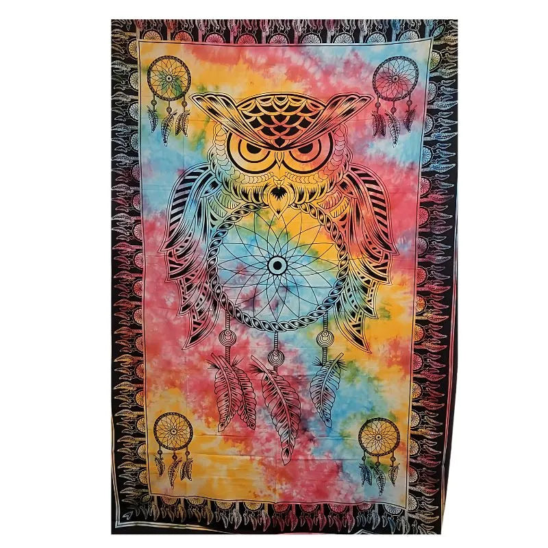 Wall Cotton Tapestry Owl With Dreamcatcher Print 195X145cm-Global Food Hub