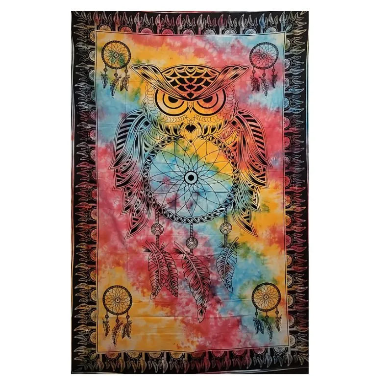 Wall Cotton Tapestry Owl With Dreamcatcher Print 195X145cm-Global Food Hub