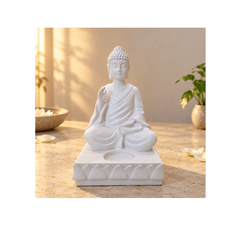 White Buddha Tealight Candle Holder-Global Food Hub