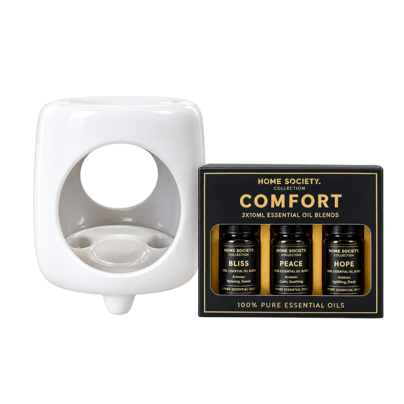 White Ceramic Aroma Oil & Wax Burner with Fragrance Essential Oil Pack-Global Food Hub
