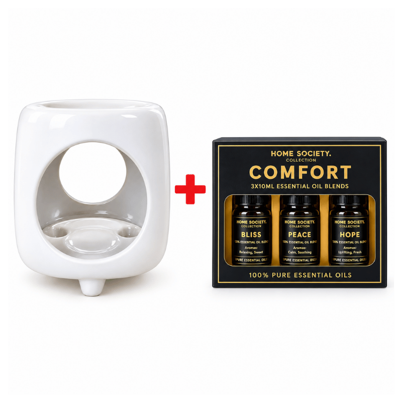White Ceramic Aroma Oil & Wax Burner with Fragrance Essential Oil Pack-Global Food Hub