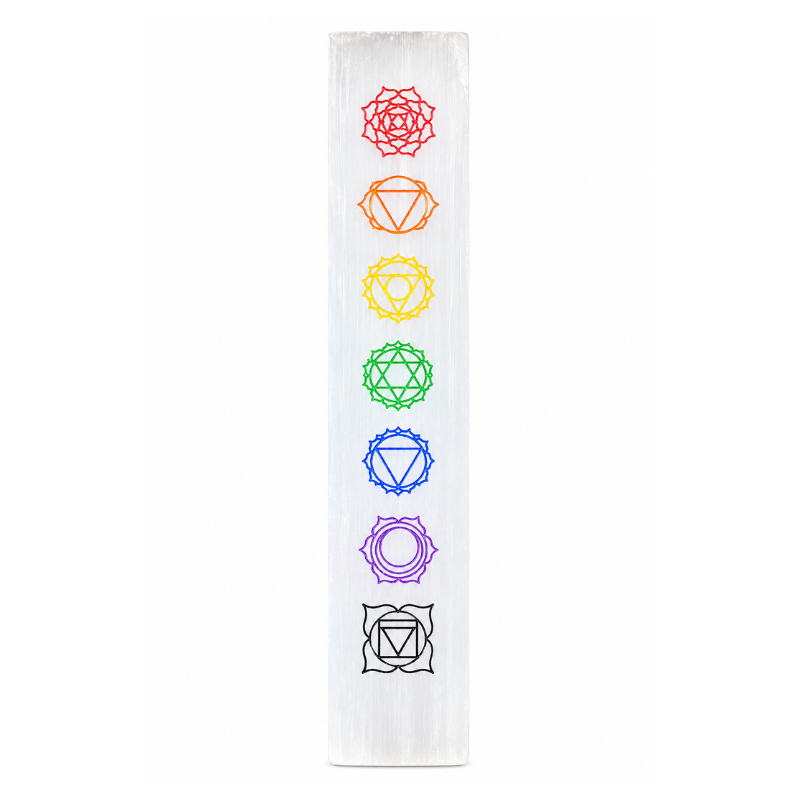 Selenite 7 Chakra Healing & Crystal Charging Stick – Rectangular