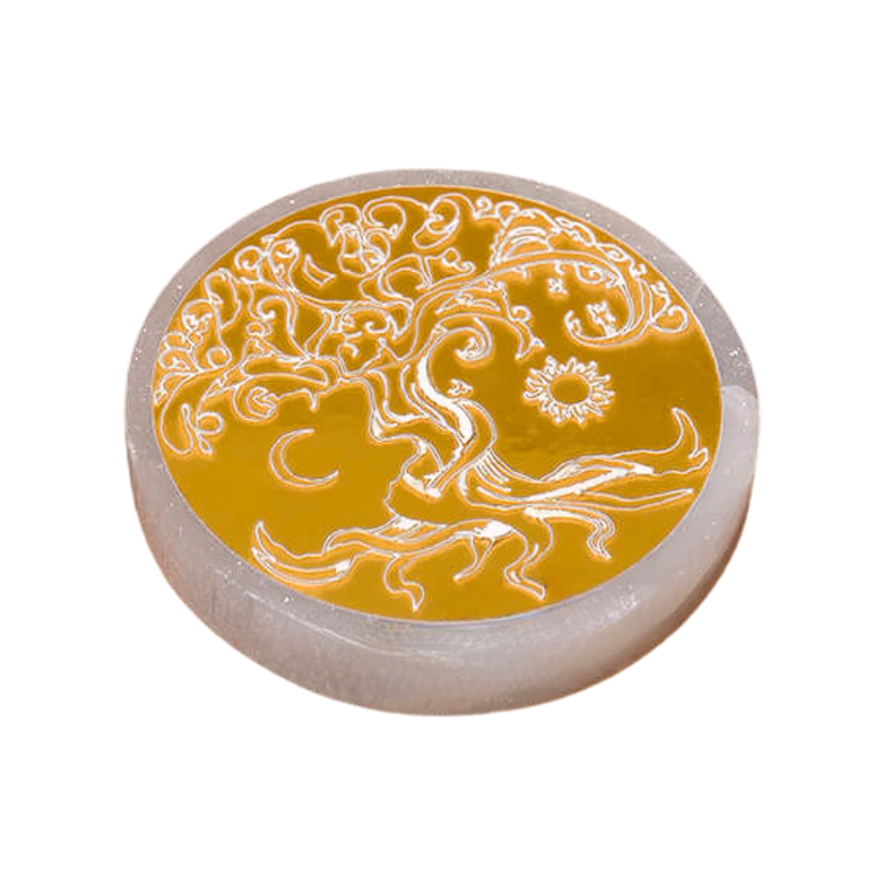 Selenite Natural Stone Tree of Life Energy Coaster