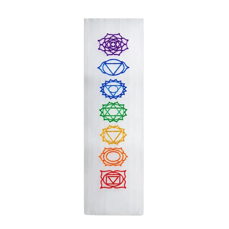 Selenite Engraved Chakra – Obelisk/Point Lamp Small