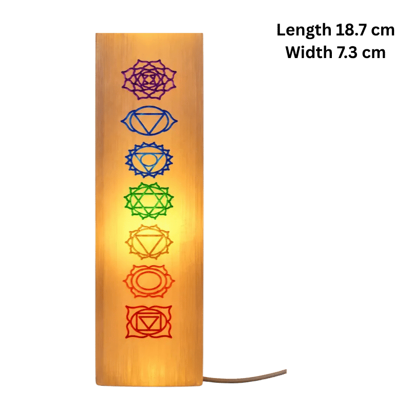 Selenite Engraved Chakra – Obelisk/Point Lamp Small