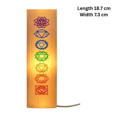 Selenite Engraved Chakra – Obelisk/Point Lamp Small