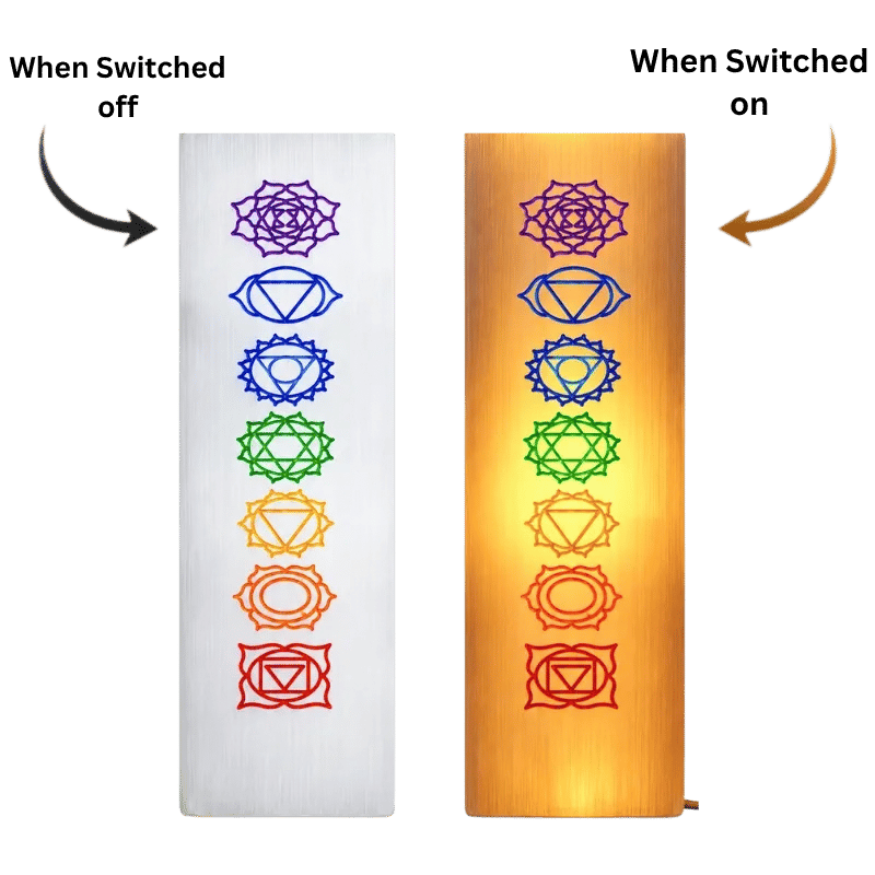 Selenite Engraved Chakra – Obelisk/Point Lamp Small