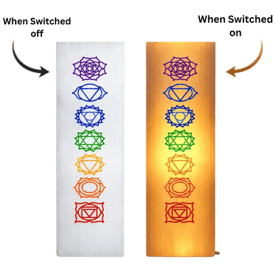 Selenite Engraved Chakra – Obelisk/Point Lamp Small